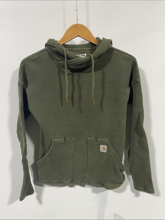 Carhartt Tops - Carhartt Olive Green Waffle-Knit Pullover Hoodie